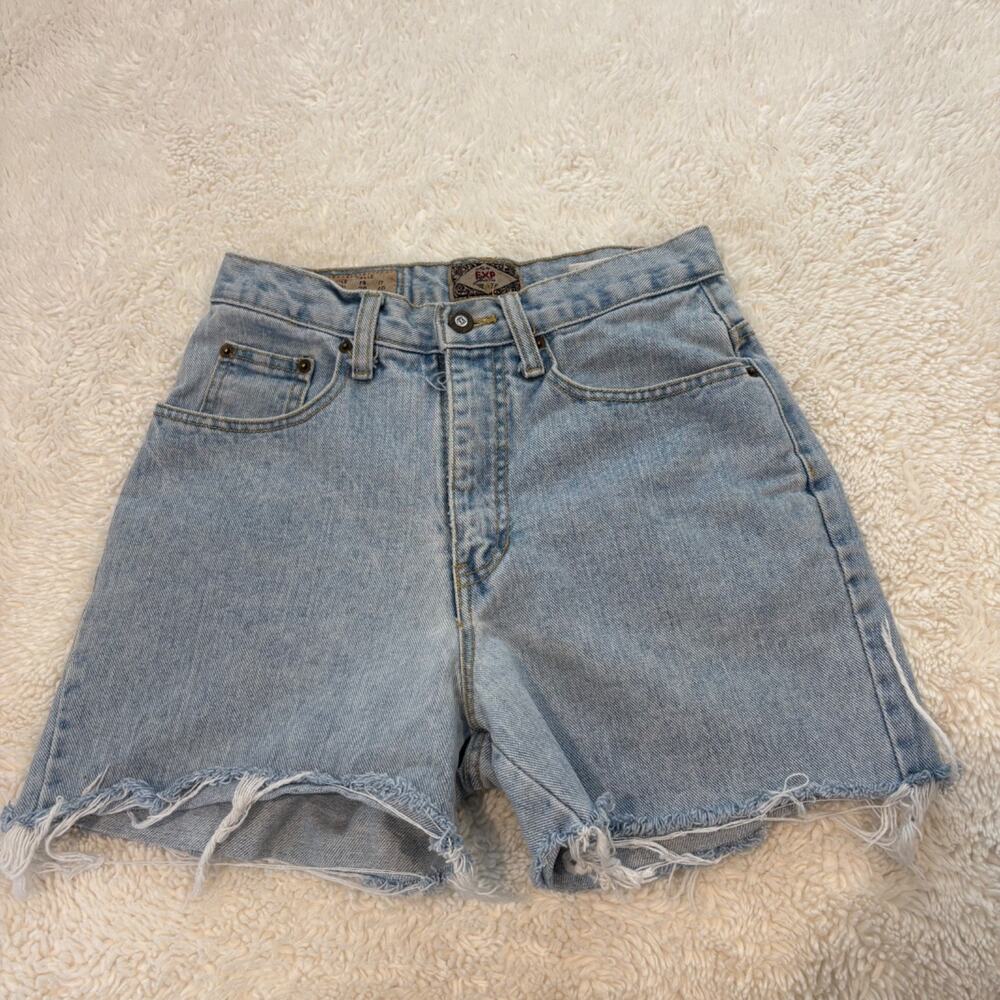 VTG Express Womens HR Denim Shorts 5/6 Cotton Made in USA Boho Indie Tomato Girl
